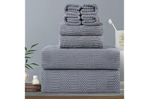 HAILEA 8 Piece Oversized Bath Towels Set Gray,2 Extra Large Bath Sheets,2 Hand Towels and 4 Washcloths 600 GSM Soft Bathroom Towel,Highly Absorbent Quick Dry Towels Set for Bathroom,Hotel and Spa