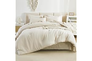 Litanika Bed in a Bag King Beige- 7 Pieces King Size Comforter Set Beddding Comforter Sets, Solid Fluffy Bed Set with Comforter, Sheets, Pillowcases & Shams