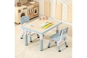 Hulaibit Toddler Table and 2 Chairs, Height-Adjustable Kids Table and Chairs Set, 31.5''L x 23.6''W Children Activity Table for Boys and Girls Aged 3-8
