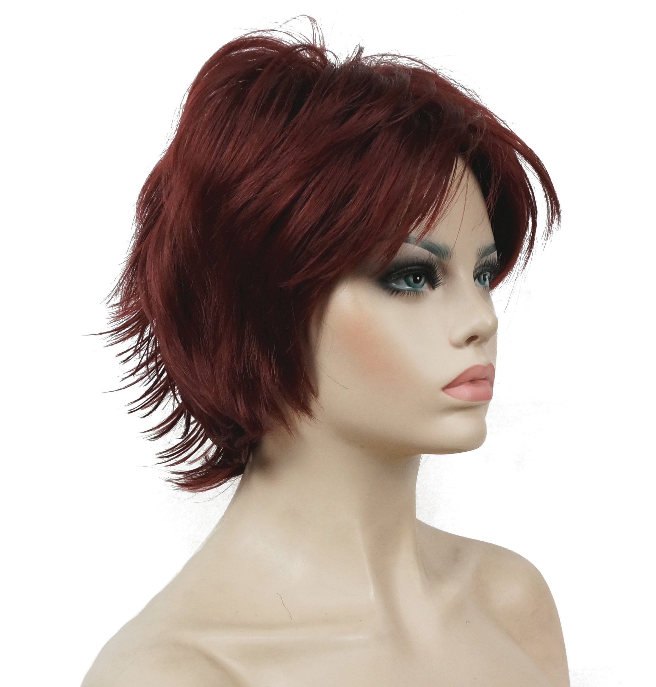 Lydell Short Layered Shaggy Full Synthetic Wig Wigs (131 Burgundy Red)