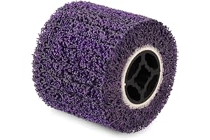 SHITIME Abrasive Drawing Wheel Surface Conditioning Tool, 4.5" x 4" Wire Wheel Burnishing Tool for Metal Polishing Paint, Rust, Oxidation - 3/4" Quad Keyway for Hand held Polishing Machine(Purple)