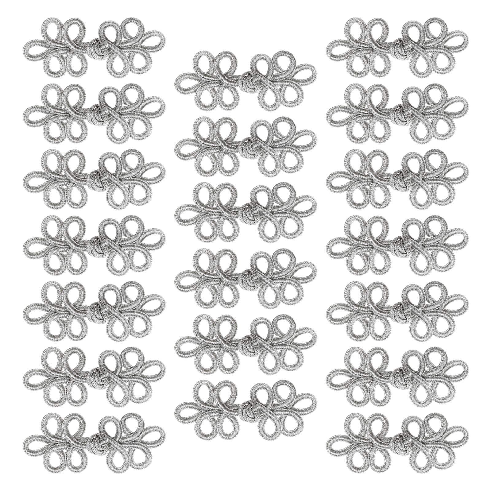 VGOL 20 Pairs Chinese Knots Frog Buttons Closure Sewing Fasteners Costumes Buttons for Taoist Clothing Cheongsam Cape Cloak Sweater Cardigan Shrug Silver