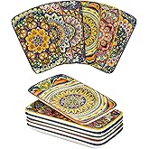 Henten Home Porcelain 8 Inch Dessert Plates, Ceramic Rectangular Salad Plate Set of 6, Bohemian Serving Dishes for Sushi, Appetizer, Cake, Sashimi, Microwave & Dishwasher Safe