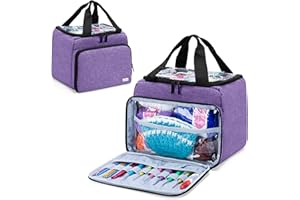 LoDrid Small Yarn Storage Bag with 2 Grommets, Portable Knitting Tote for Knitting Kit & Crochet Accessories, Yarn Project Organizer for Knitting Supplies Set for Adults, Purple (Bag Only)