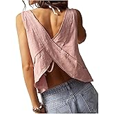 SOLY HUX Open Back Tops for Women Criss Cross Summer Tank Top Backless Scoop Neck Sleeveless Shirts