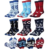 ShinyMatch 6 Pairs Boating Socks for Men Sailing Nautical Ships Boats Novelty Casual Crew Socks Cruising Cool Gifts for Boat Owners