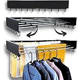 Zetez Foldable Wall Mounted Drying Rack - 31.5&rdquo; Wide, 13.2 Ft Drying Space, 5 Aluminum Rods, Supports Up to 60 lbs - Retractable &amp; Foldable Space-Saving Wall Mounted Clothes Drying Rack (Black)