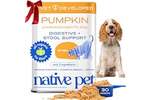 Native Pet Pumpkin for Dogs - Organic Powder Pumpkin Puree Dog Food Toppers -Rich in Fiber Supplement Powder Helps with Digestion, Nutrient Absorption, Diarrhea, Constipation & Upset Stomach-30 Scoops
