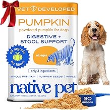Native Pet Pumpkin for Dogs - Organic Powder Pumpkin Puree Dog Food Toppers -Rich in Fiber Supplement Powder Helps with Diges