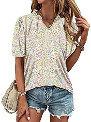 KISSMODA Women's Tunic Tops Casual V Neck Short
