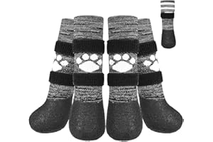 KOOLTAIL Anti Slip Dog Socks to Prevent Licking Paws for Hot/Clod Pavement,Waterproof Long Snow Dog Boots&Paw Protectors with Straps Traction Control for Hardwood Floor for Small Medium Large DogsS