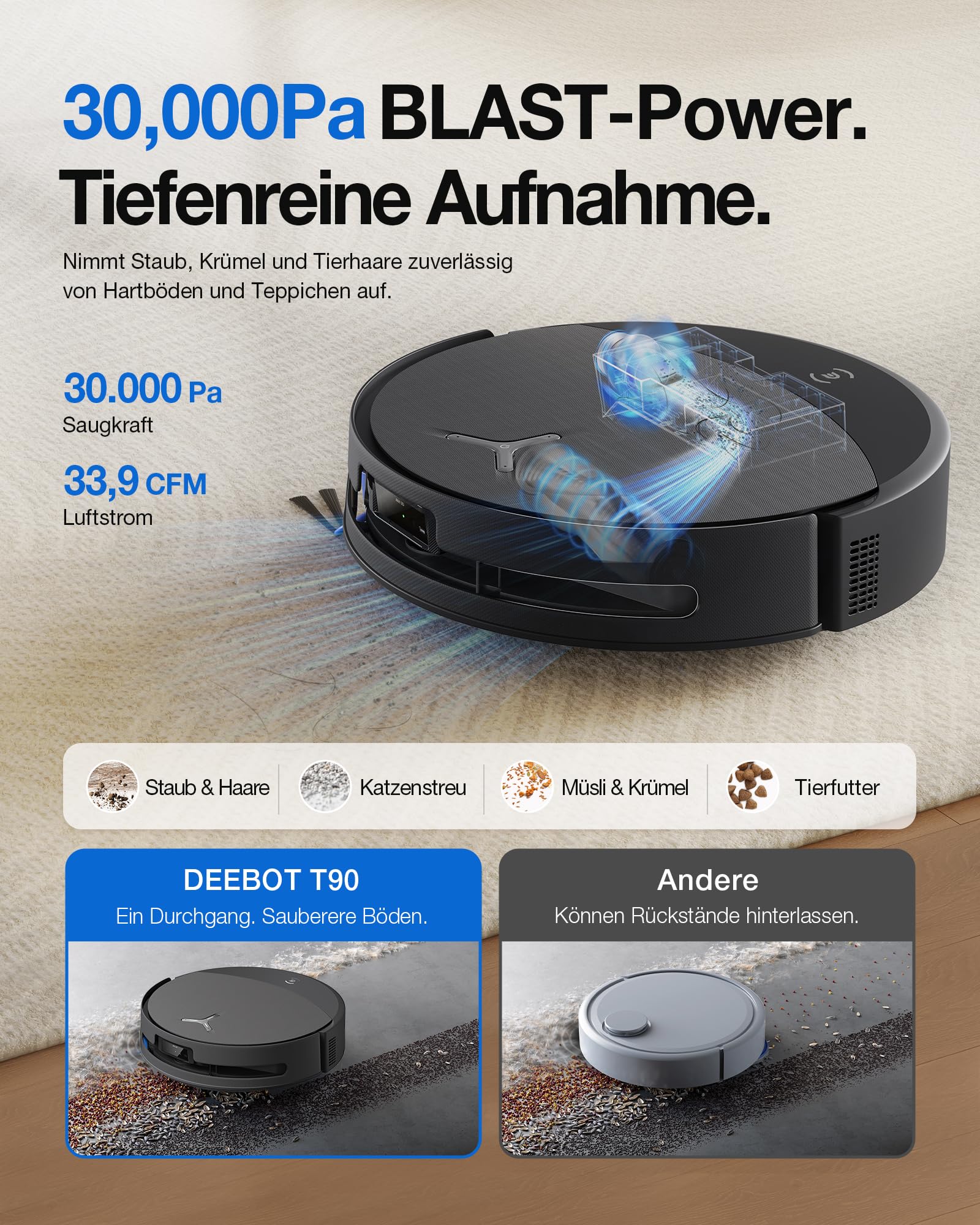 ECOVACS T90 PRO Omni Saugroboter mit Wischfunktion 30.000 Pa, PowerBoost 2