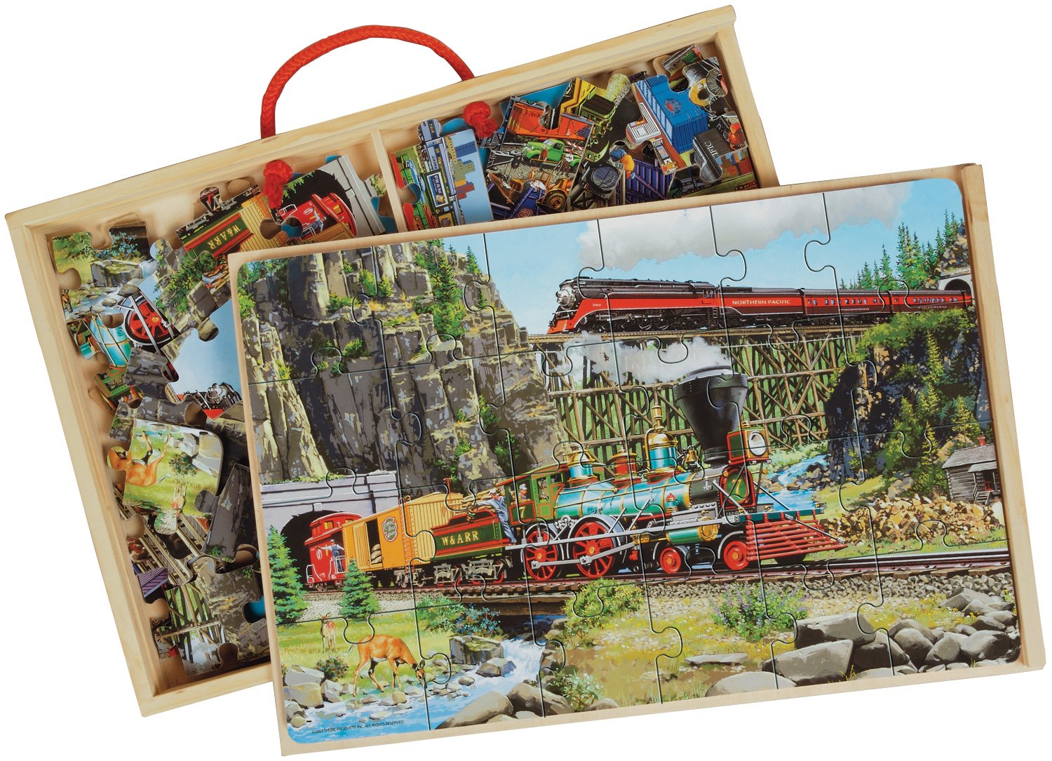 994 Shure Trains Jumbo Wooden Puzzles in a Wooden Box 2 Puzzles T.S