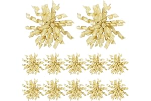 Xinnun 24 Pcs Bows for Gift Wrapping, 6 Inch Christmas Curly Burst Bow Self Adhesive Glitter Gift Bows for DIY Crafts Christmas Birthday Wedding Party Favors Decorations (Gold)