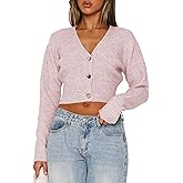 Balimtoy Cropped Cardigan Sweaters for Women Long Sleeve V Neck Knit Short Cardigan Button Up Sweater Trendy Fall Outfits
