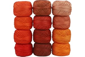 AMOHilos Size 8 Double Mercerized Egyptian Long Staple Cotton Pearl Thread 12 Gradient Colors per Box 5 Grams Ball Rainbow Color Embroidery Thread for Crochet Cross Stitch Hand Embroidery (12N)