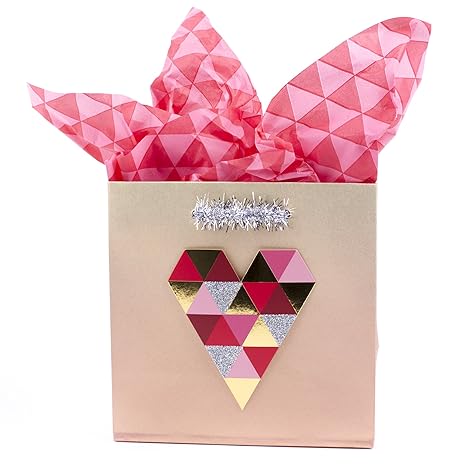 Hallmark Signature 5 Small Gift Bag With Tissue Paper Geometric Heart Foil And Glitter For Valentines Day Anniversary Bridal Showers Sweetest