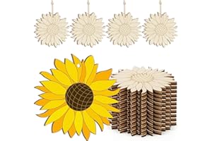 SOPHENA Wooden Flower Ornaments to Paint Spring Decoration Cutouts Unfinished 24PCS 3.5 x 3 inches, DIY Blank Unfinished Pumpkin Wood Discs Ornament for Home Crafts Hanging Easter St.Patricks Day Decoration