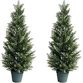 3FT Artificial Cedar Topiary Tree for Outdoor & Indoor Use – UV Rated Faux Cedar Tree in Planter, Fake Plants for Outdoor Planters & Indoor Decor, Ultra Realistic Artificial Shrubs (2 Pack)
