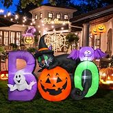 MUMTOP Halloween Inflatables Outdoor Decor, Pumpkin Inflatable with Ghost | 5.25 FT Black Cat and Bat, Boo Halloween Blow Up Yard Decor with Built-in LED Lights for Party Garden Holiday Party Decor