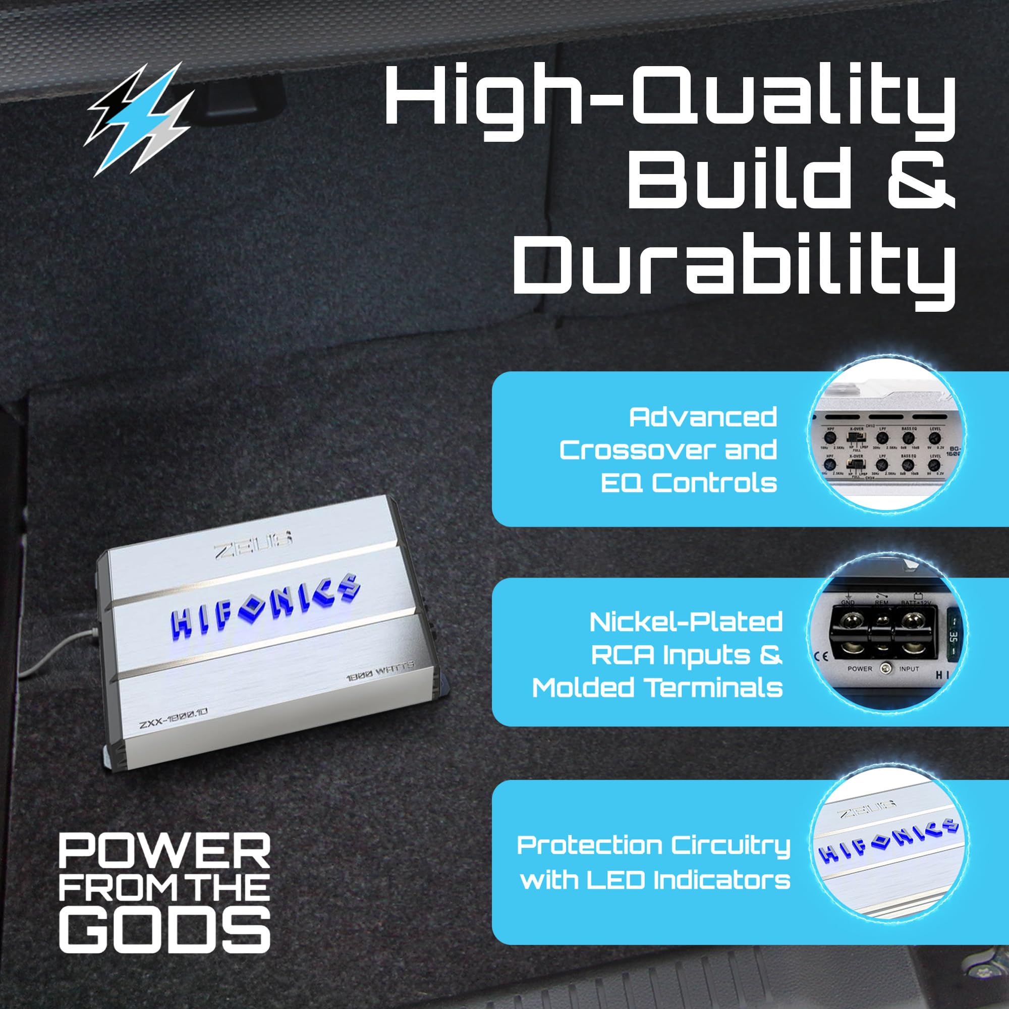 Hifonics Zeus ZXX 1800 Watt Max Class D Monoblock Car Audio Amplifier Amp with Bass Knob and Remote, Variable Crossovers, ZXX-1800.1D, Silver