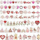 JJGQAZ 100PCS/50Pairs Valentine's Day Charms for Jewelry Making Assorted Pink Red Love Heart Bowknot Enamel Charm Pendants for Bracelet Necklace Earring Making DIY Valentine’s Accessory Gifts