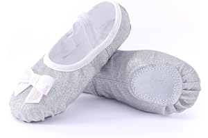 ANPROITY Girls Ballet Shoes Glitter Split-Sole Dance Slippers Toddler Kid Practice Shoes Flats Soft Lightweight with Elastic Laces for Performance Gymnastics Yoga