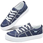 Obtaom Women's White Play Fashion Sneakers Cute Lace up Canvas Shoes Low Top Washed Canvas Flat for Lady