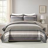 DUOHONG 100% Cotton Quilts King Size, King Quilt Bedding Set Bedspread, Striped Quilt for King Bed, 3 Pieces Farmhouse Reversible Lightweight Comforter Bed Spread, Brown/Beige/Taupe