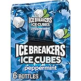 ICE BREAKERS Peppermint Sugar-Free Gum Bottles, 3.24 oz, 6 ct | Peppermint Sugar-Free Gum Cubes with Cooling Crystals, Bottles for Car Cup Holders, Desk Drawers and Sharing, 6 ct