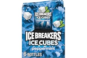 ICE BREAKERS Ice Cubes Peppermint Flavored Sugar Free Chewing Gum Bottles, 3.24 oz (6 Count, 40 Pieces)