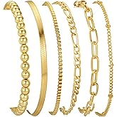 Mujahid 14K Gold Plated Bracelets for Women Waterproof, Jewelry Sets Trendy Thin Dainty Stackable Cuban Link Paperclip Chain Bracelet Pack Fashion Accessories Gifts for Womens