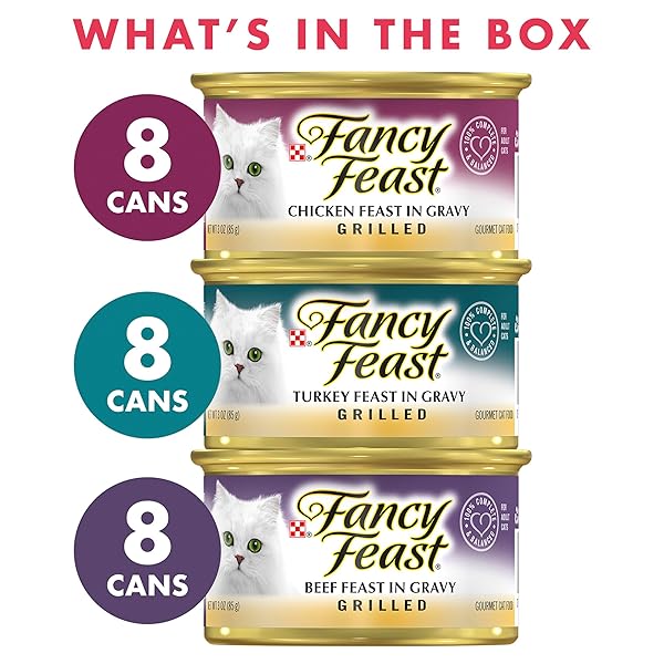 PURINA FANCY FEAST GRILLED WET CAT FOOD POULTRY AND BEEF COLLECTION WET CAT FOOD VARIETY PACK – (PACK OF 24) 3 OZ. CANS