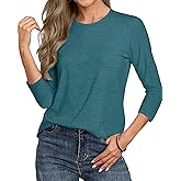 3/4 Sleeve Tops for Women Basic Crew Neck Spring Blouses Casual Fit Fall T Shirts