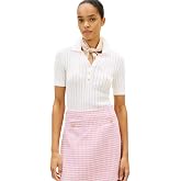 Tommy Hilfiger Women's Short Sleeve Cotton Polo Sweater Pointelle Ribbed Knit V Neck Polo Shirt