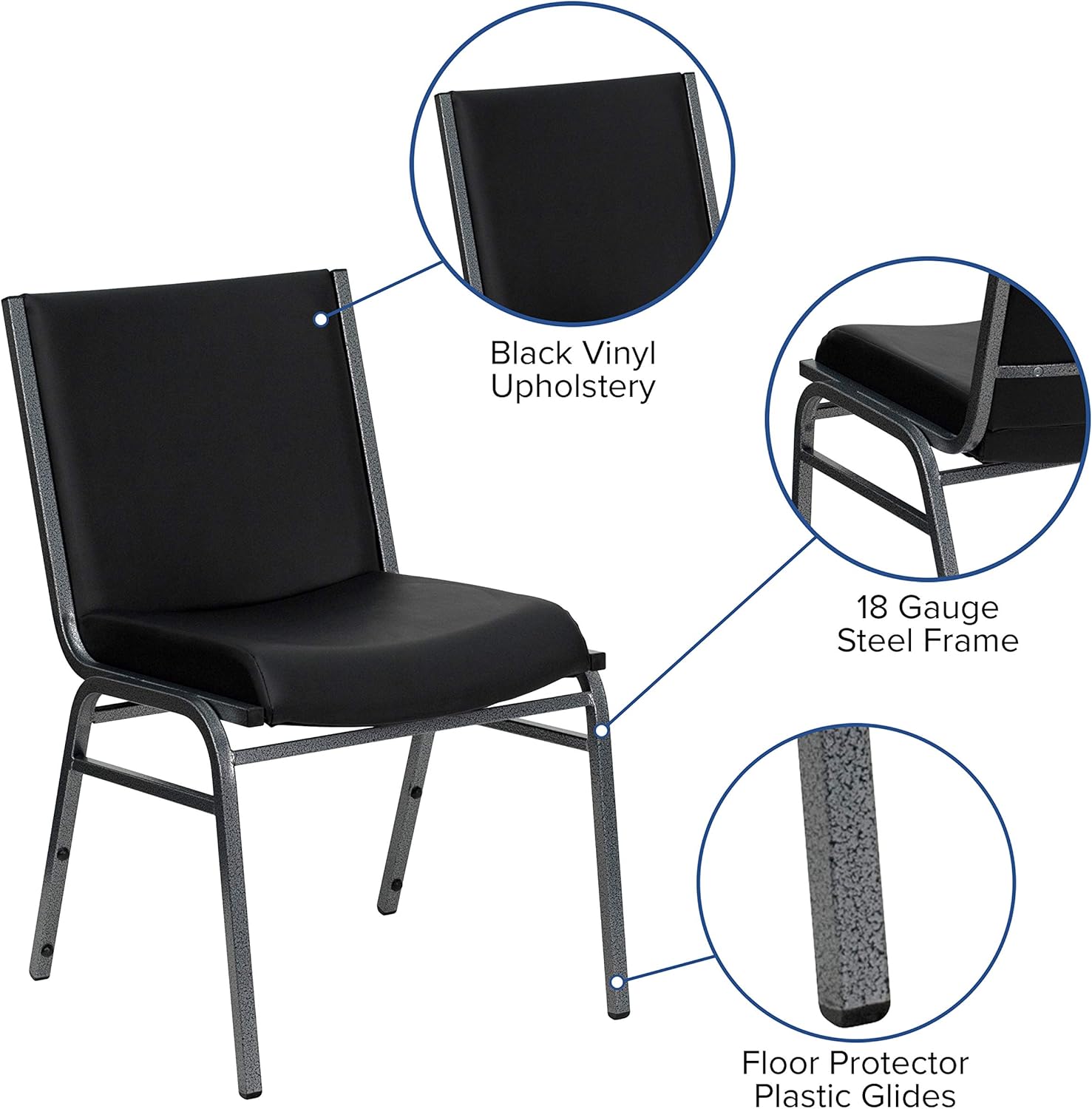 Flash Furniture Black Vinyl Stack Chair, 1 Pack: Furniture & Decor