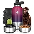 HEMLI 32 oz. Dog Water Bottle, Insulated Dog Travel Water Bottle, Stainless Steel Pet Water Bottle Dispenser Portable Food and Water Bowl for Dogs with Carrying Case for Walking Dog Canteen Travel Kit