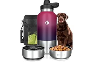 HEMLI 32 oz. Dog Water Bottle, Insulated Dog Travel Water Bottle, Stainless Steel Pet Water Bottle Dispenser Portable Food and Water Bowl for Dogs with Carrying Case for Walking Dog Canteen Travel Kit