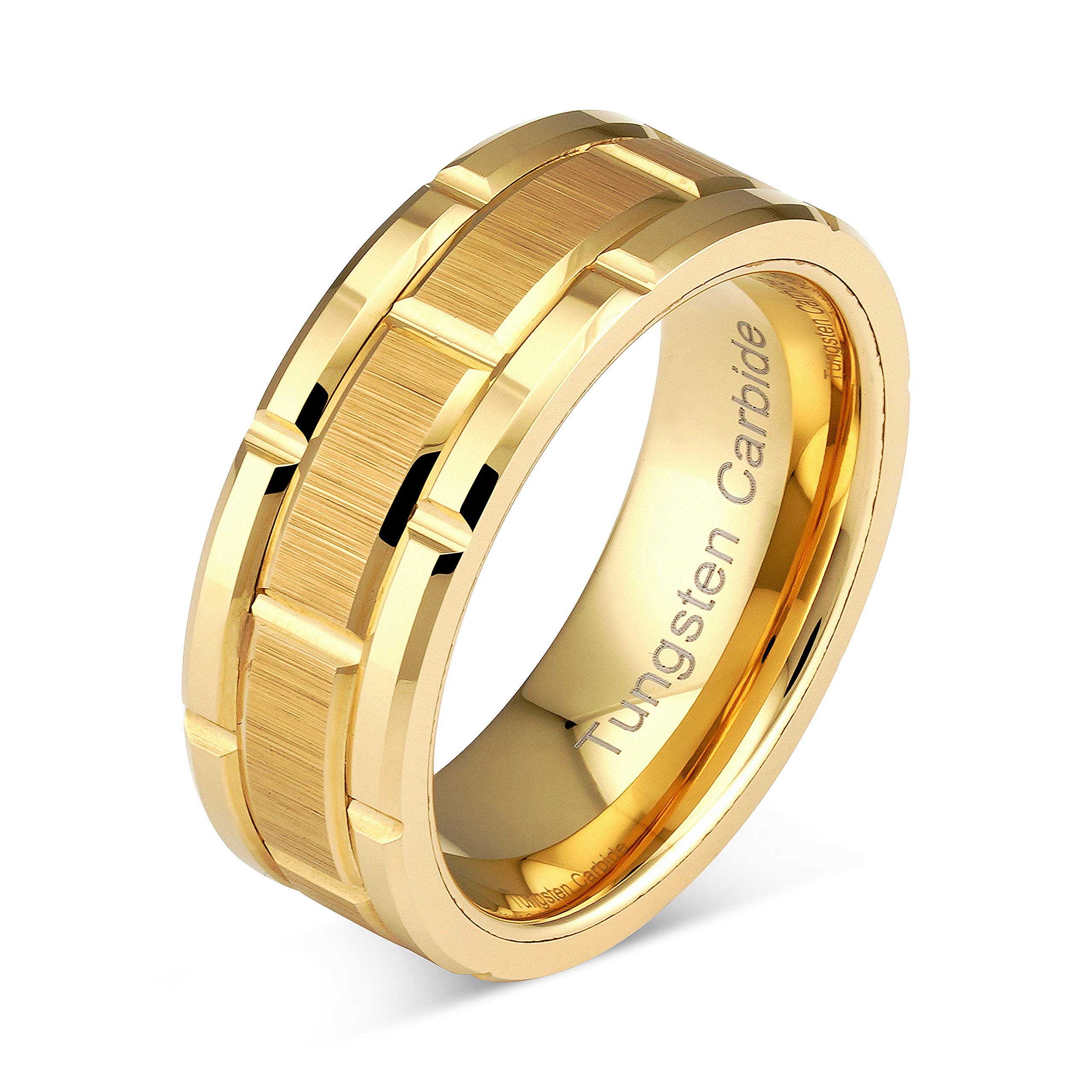 100S JEWELRYEngraved Personalized Tungsten Ring For Men Women Wedding Band Gold Brick Pattern Size 6-16