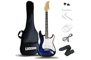 LUCKWBQ 39in Full Size Electric Guitar Beginners Kit, Electric Guitar Starter Kit,Blue w/Aceesccories, Bag, Picks, Strap, 6 Strings, Tremolo Arm - Guitarra Electrica for Starters, Adults,Travel