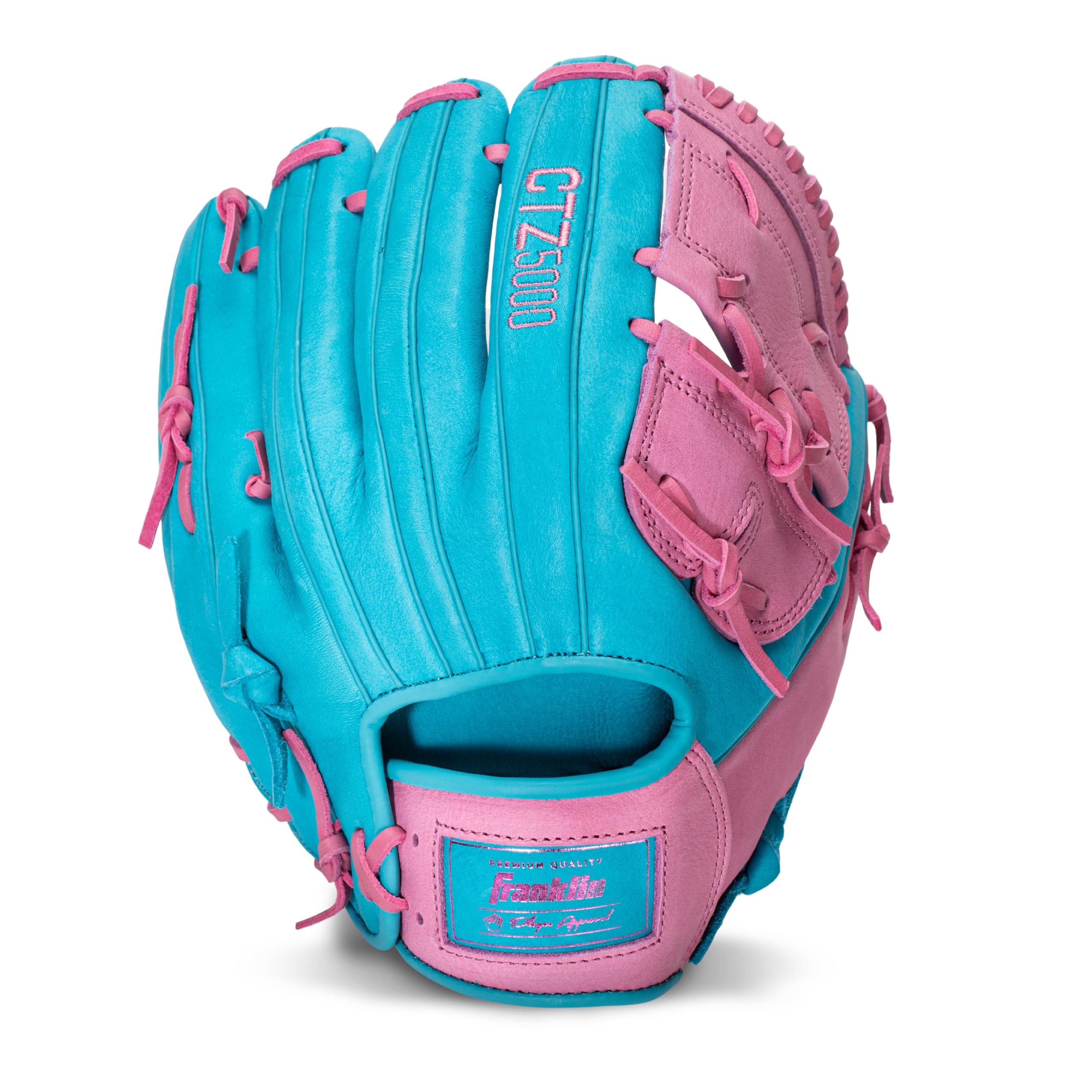 Franklin Sports CTZ5000 Baseball Fielding Glove - Men's Adult + Youth Baseball Mitt - Blue/Pink Cowhide Leather Glove - 12.0" Basket Web for Infielders + Pitchers Image
