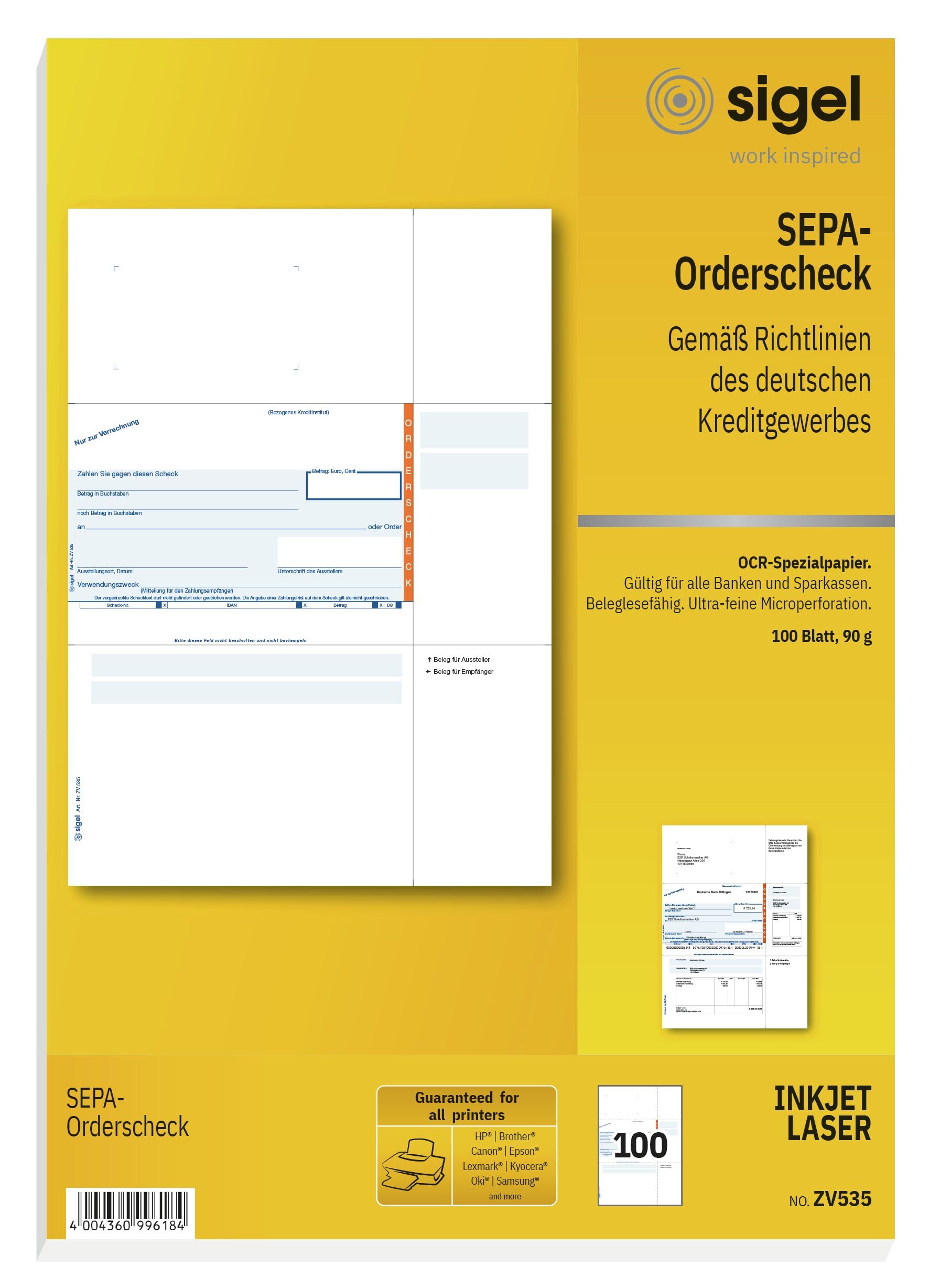 Sigel ZV535 Orderscheck (Pack of 100)