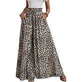 Verdusa Women's Wide Leg Flowly Pants Animal Leopard Print Paperbag Waist Palazzo Pants with Pocket
