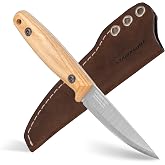BPSKNIVES Finn Lite - Puukko Knife - Fixed-Blade Carbon Steel Knife with Leather Sheath - Small Full Tang Camping Knives - Scandinavian Camp Utility Knives