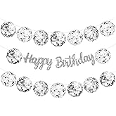 C L cooper life Disco Ball Birthday Party Decorations 3Pcs Sliver Glitter Happy Birthday Party Disco Ball Cutout Banners for 70s Disco Party Decorations Disco Fever Party Supplies, Silver