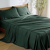 Bedsure Queen Sheet Set, Rayon Derived from Bamboo, Cooling Sheets, Breathable & Soft, Deep Pocket Up to 16 Inches, Hotel Luxury Silky Bedding for Hot Sleepers, Forest Green