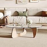 Miloyer Modern Coffee Table for Living Room and Small Spaces, 43.3" x 29.5" x 15.8" Triangle Tempered Glass Table Top and Eco-Friendly MDF Base, Natural Wood