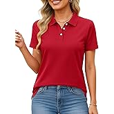 MAGCOMSEN Women's Polo Shirts Cotton Short Sleeve Shirt 3 Buttons Collared Shirts Summer Casual Wicking Golf Tops