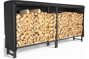 Unikito 8ft Firewood Rack Outdoor with Cover Combo Set Waterproof, Heavy Duty Steel Stack Organizer, Black