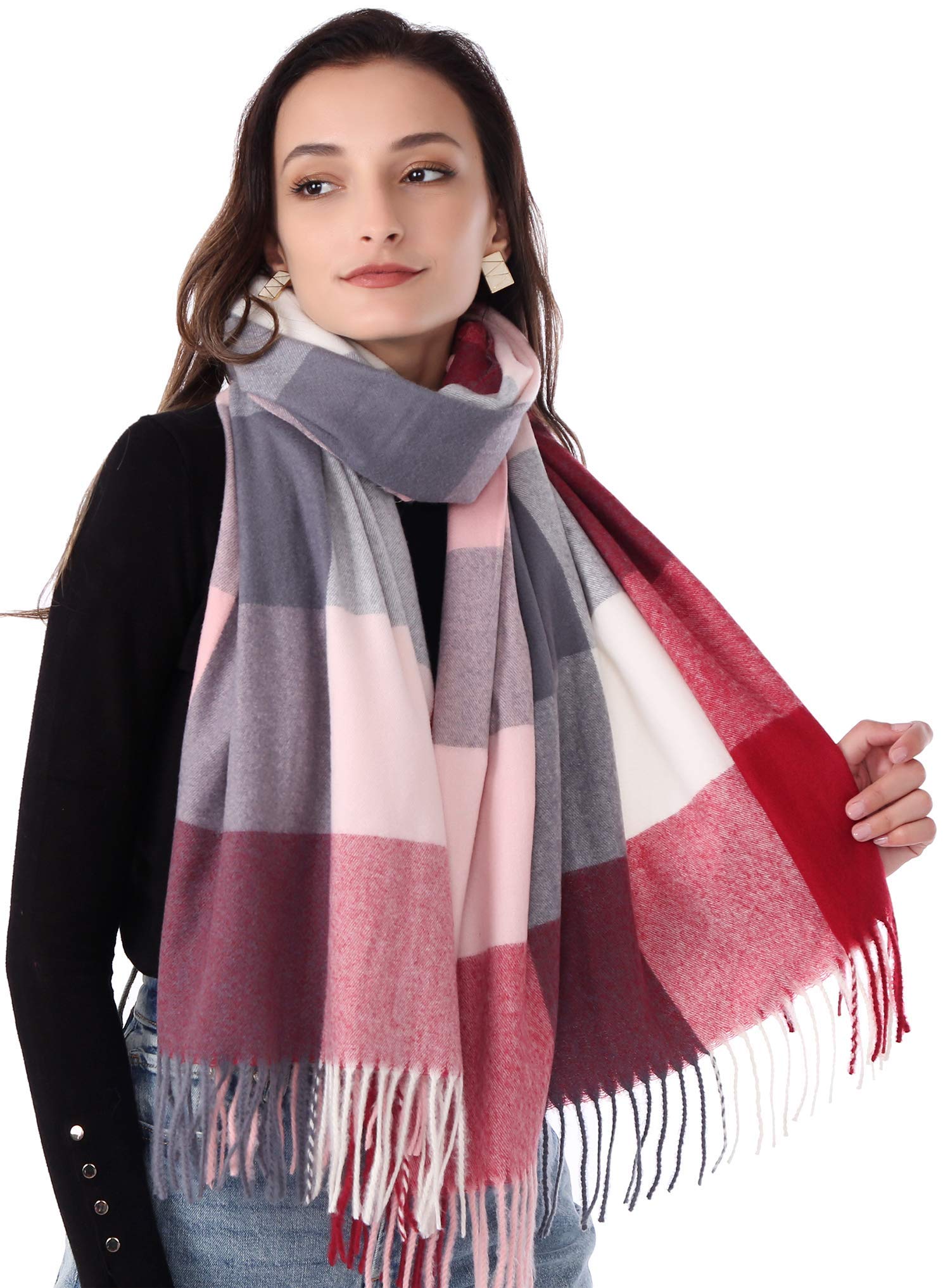 DiaryLook Plaid Warm Blanket Scarf for Winter, Long Ladies Scarves Check Soft, Wool Tartan Shawl Wraps for Women